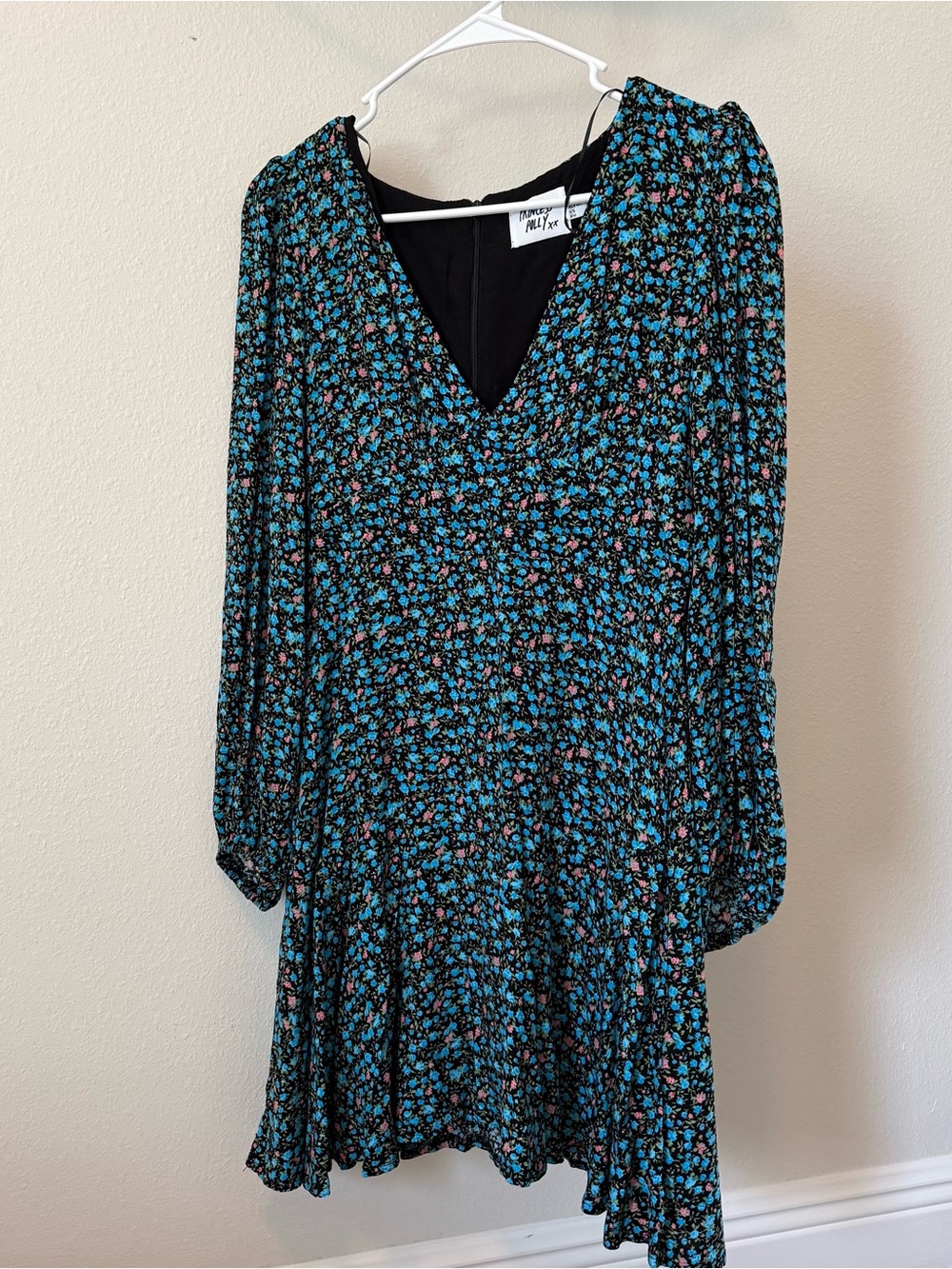 Princess Polly Black Floral V-Neck Long Sleeve Dress